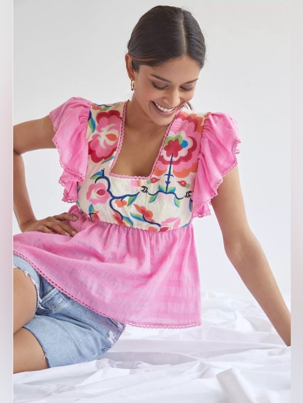 Anthropologie Plenty by Tracy Reese Embroidered Babydoll Blouse